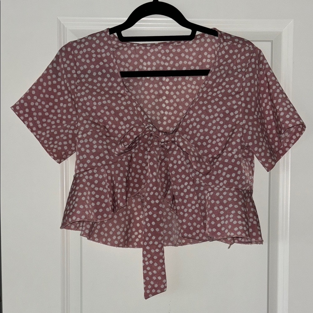 Multicolored V-Neck Puff Sleeve Crop Top